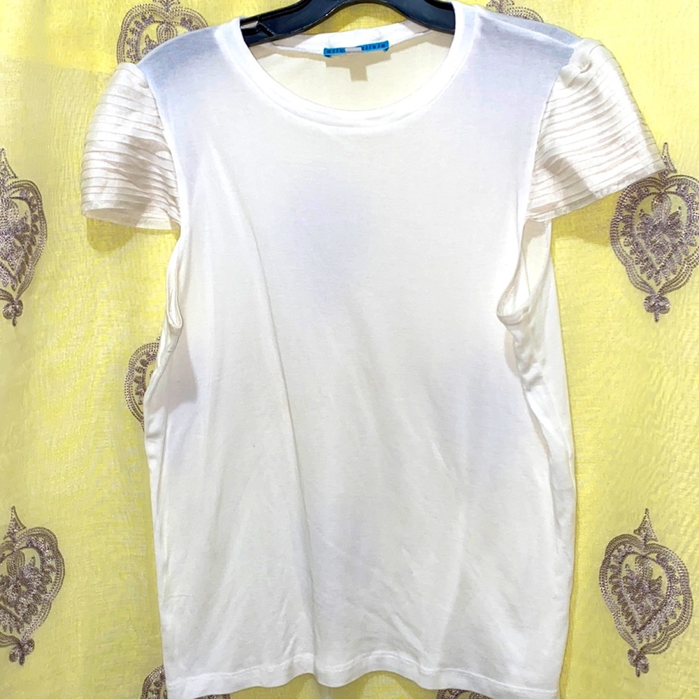 ALICE & OLIVIA WHITE SHORT SILK CAP SLEEVE SZ M NYLON/ELASTANE BLEND BODY